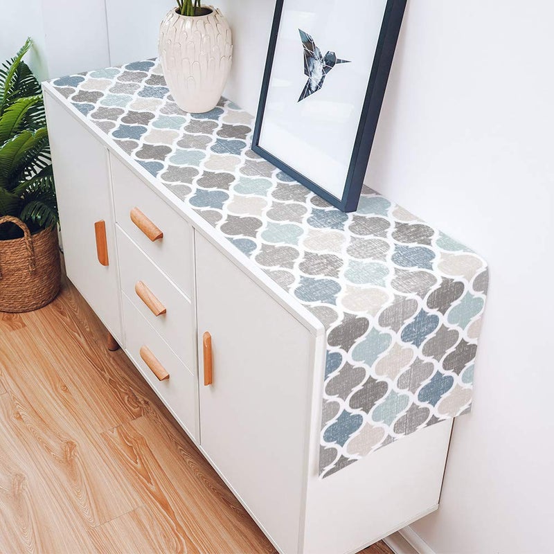PIEPLE Moroccan Table Runner-Cotton Linen-Long 72 inche Geometric Quatrefoil Lattice Dresser Scarves,Kitchen Coffee/Dining Farmhouse Tablerunner for Home Living Room,Holiday Dinner Scarf DÃ©cor,Blue Grey - Image 5